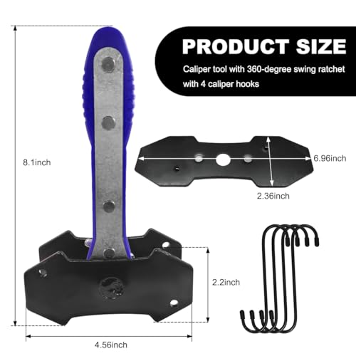 Brake Caliper Compression Tool Kit, 360° Ratchet Piston Compressor with 2 Large Steel Plates & 4 Caliper Hooks, Ratcheting Hand Wrench Expander Brake Pad Spreader for Car Truck SUV (Blue) - color: Blue