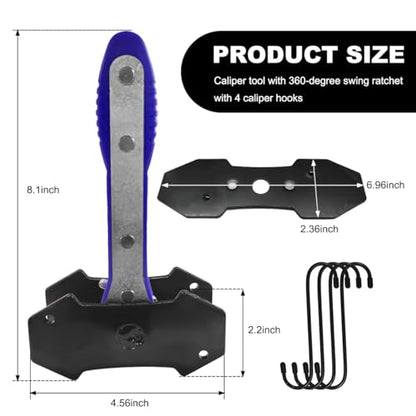 Brake Caliper Compression Tool Kit, 360° Ratchet Piston Compressor with 2 Large Steel Plates & 4 Caliper Hooks, Ratcheting Hand Wrench Expander Brake Pad Spreader for Car Truck SUV (Blue) - color: Blue