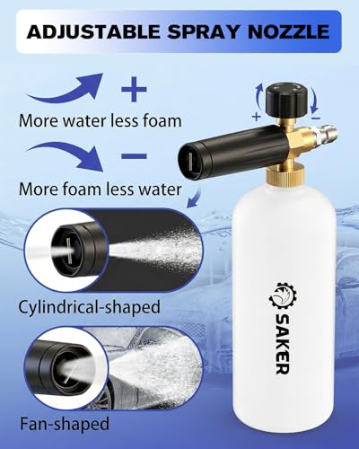 Saker Short Pressure Washer Gun with Foam Cannon, M22-14 to M22-15 and M22-14 to 3/8 Inch Brass Adapter Connector, with 5 Pressure Washer Nozzles - size: Two-Piece Set