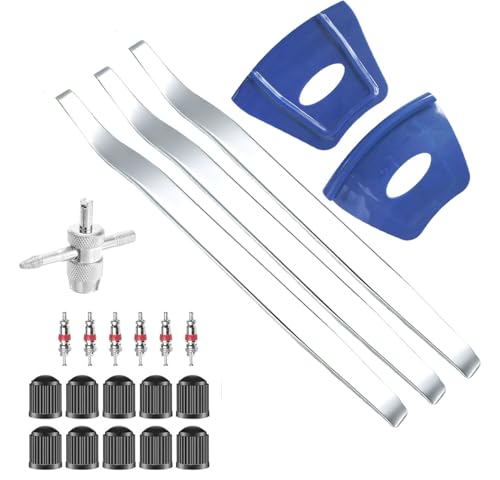 15" Curved Tire Iron,Tire Spoon Lever Dirt Bike Lawn Mower Motorcycle Tire Changing Tools with 2 Rim Protectors 10 Valve Caps Set
