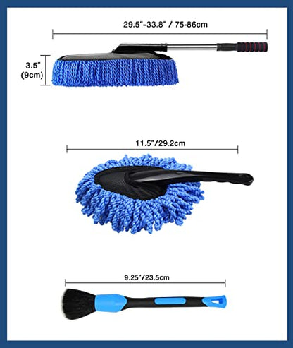 YeewayVeh Car Duster Kit, 3 Pack Car Detailing Brush Set with Extendable Microfiber Dust Brush & Scratch Free Car Dash Duster & Soft Car Interior Brush for Vehicles Motorcycle and Home Cleaning Tools | Extendable Microfiber & Scratch-Free Dash Duster for