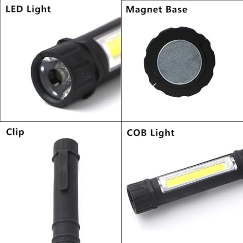 3Pcs LED Magnetic Worklight,Bulk Portable COB Inspection Lamp Trouble Light for Mechanic,BBQ,Car,Camping,Emergency (Black,Batteries NOT Included) - color: Black
