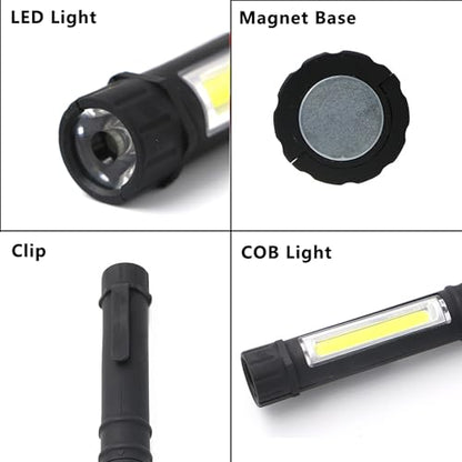 3Pcs LED Magnetic Worklight,Bulk Portable COB Inspection Lamp Trouble Light for Mechanic,BBQ,Car,Camping,Emergency (Black,Batteries NOT Included) - color: Black