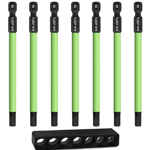 7Pcs 1/4" Hex Head Allen Wrench Drill Bits, SAE 3/16", 4" Long Hex Key Drill Bit Set, Magnetic Tips Screwdriver Socket Bit Set for Ikea Type Furniture (S2 Steel), Black Green - color: Set 11: 7pcs 3/16, 100mm Green
