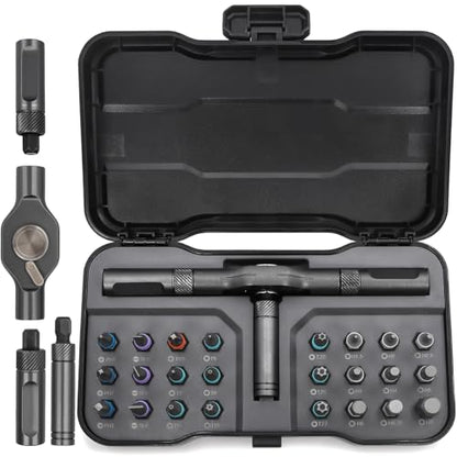 Doaho 24 in 1 Magnetic Ratchet Screwdriver Set,Mini Switchable Screwdriver Set with Detachable Ratchet Handle,Portable Repair Driver for Furniture Computer Bicycle Electronics Home Improvement
