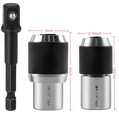 3PCS Adjustable Tap Socket Set, 3/8" Drive Tap Holder Adapter, for #6-1/4" & 1/4"-1/2" Taps, Reamer & Tap Chuck for Ratchet Wrench, Mechanical Repair Tapping Tools