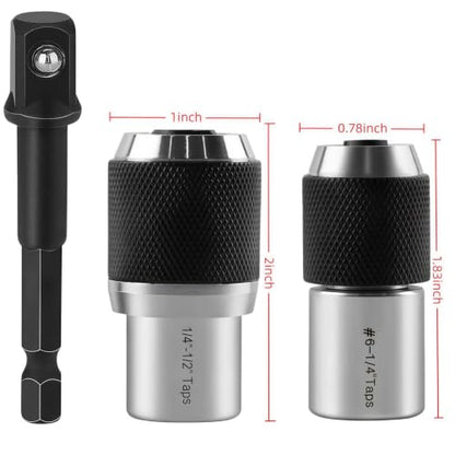3PCS Adjustable Tap Socket Set, 3/8" Drive Tap Holder Adapter, for #6-1/4" & 1/4"-1/2" Taps, Reamer & Tap Chuck for Ratchet Wrench, Mechanical Repair Tapping Tools