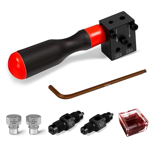 YIYITOOLS 7Pcs Brake Line Flaring Kit for 1/4", 3/16" Copper, Aluminum and Nickel-Copper Tubing Lines, Creates 45° Single, Double & Bubble Flares, SAE