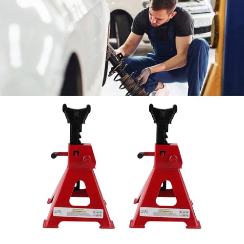 Carbon Steel Jack Stand Set, 2 Pack, Heavy Duty 2 Ton - 4000 lb Capacity Vehicle Support Stands for Cars and SUVs with Adjustable Height 10.5 to 16.5 Inches and Welded Frame.