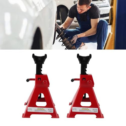 Carbon Steel Jack Stand Set, 2 Pack, Heavy Duty 2 Ton - 4000 lb Capacity Vehicle Support Stands for Cars and SUVs with Adjustable Height 10.5 to 16.5 Inches and Welded Frame.