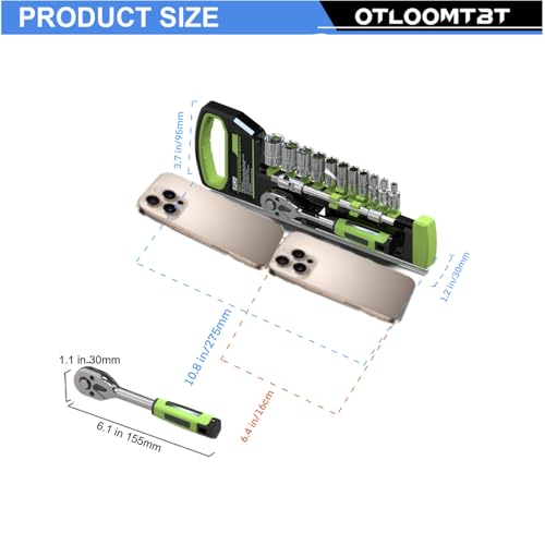 OTLOOMTBT 15PCS 1/4" Drive Socket Set, Metric Ratchet Wrench Kit | Quick Release Ratchet with 4-14mm Sockets, Extension Bar & Universal Joint for Auto Repair, DIY Projects and Home Maintenance - style: 1/4 Inch Drive 15PCS
