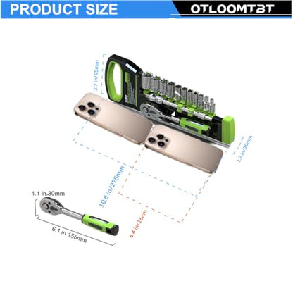 OTLOOMTBT 15PCS 1/4" Drive Socket Set, Metric Ratchet Wrench Kit | Quick Release Ratchet with 4-14mm Sockets, Extension Bar & Universal Joint for Auto Repair, DIY Projects and Home Maintenance - style: 1/4 Inch Drive 15PCS