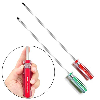 12inch PH2 Long Phillips Screwdriver and Slotted Screwdriver Long with Magnetic Tip, SKZIRI Cross Head Flat Head Long Screwdriver Set (12inch No.2) - size: 12inch No.2