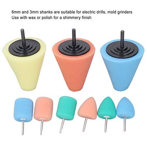 9Pcs Polishing Cone Sponge Buffing Balls for Automotive Wheel Hub, Metal Polish Buffing Pads with Tapered Design for Drills and Grinders, Reusable Mirror Finish Tool Kit