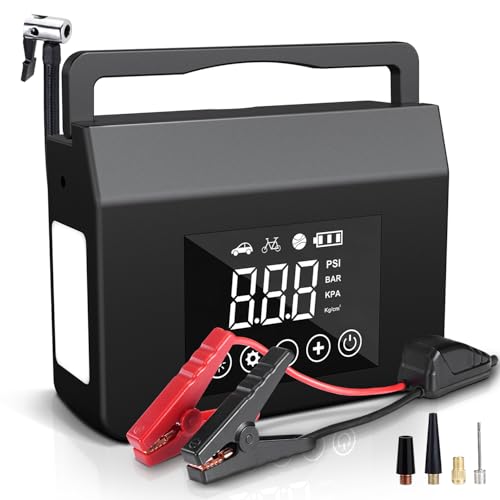 Eleacc Portable Jump Starter with Air Compressor, 4000A 12V Car Battery Jump Starter(All Gas/8.0L Diesel), Jump Box with 150PSI Auto-Shutoff Tire Inflator, 15000mAh Power Bank, LED&Type-C Fast Charge