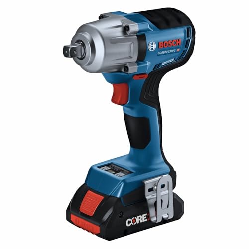 Bosch GDS18V-330PCB25 18V Brushless 1/2 In. Mid-Torque Impact Wrench Kit with Pin Detent and (2) CORE18V® 4 Ah Advanced Power Batteries - style: Industrial
