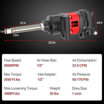 Trivd Frol Air Impact Wrench 1 inch Impact Gun 1 Inch Impact Wrench, Up to 3550 Ft.lbs, 5000RPM High Torque Pneumatic Impact Wrench with 32mm-33mm Sockets, 1/2" Air Inlet for Heavy Duty Repairs - style: 1 inch Air impact wrench