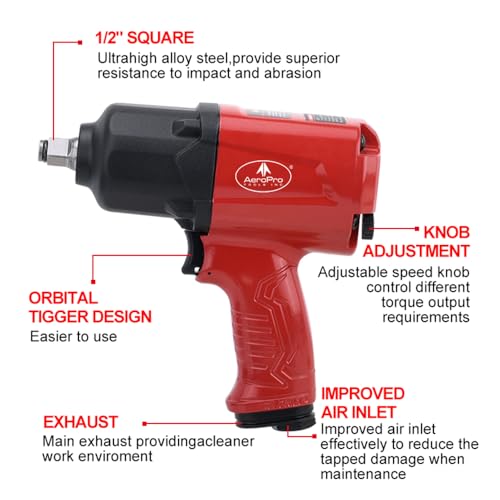 AEROPRO TOOLS 1/2-Inch Aluminum Air Impact Wrench(A398),Twin Hammer with 1380FT-LB Max Loosening Torque, Pneumatic Impact Gun, for Auto Repair, Tire Shop (1380 ft-lbs | Air Impact Wrench + Socket) - style: 1380 ft-lbs | Air Impact Wrench + Socket