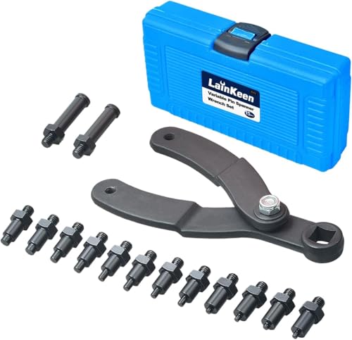 LainKeen 15PCS Universal Pulley Holder Tool Kit, Pin Spanner Wrench Set, 1/2-inch Drive Ratchet Adjustable Spanner Wrench with Variable Pins fits Camshaft Pulleys, Fan Clutch Removal Wrench Tool