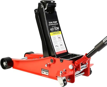 4 Ton Low Profile Floor Jack, Heavy Duty Floor Jack with Dual Pistons Quick Lift Pump, Steel Car Jacks Adjustable Height 4"-21", Hydraulic Trolley Floor Jacks 4 Ton/8000 LBS Capacity, Red - color: Red - 4 Ton(Dual Pump), Lift 4"-21"