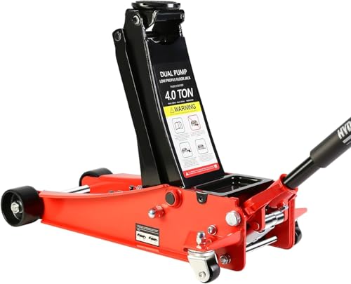 4 Ton Low Profile Floor Jack, Heavy Duty Floor Jack with Dual Pistons Quick Lift Pump, Steel Car Jacks Adjustable Height 4"-21", Hydraulic Trolley Floor Jacks 4 Ton/8000 LBS Capacity, Red - color: Red - 4 Ton(Dual Pump), Lift 4"-21"