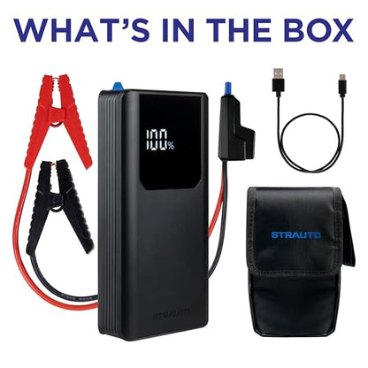 Car Battery Jump Starter, 12V Portable Jump Starter Battery Pack, Jumper Cables, Storage Case, USB-A/USB-C Cable, Rechargeable, Power Bank, Emergency Flashlight, 1200A Peak Current, 83603