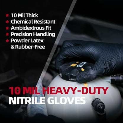 Jointown Upgraded 10 Mil Heavy Duty Nitrile Gloves, Mechanic Gloves Nitrile Disposable, with Raised Diamond Texture, Case of 100, Black, Large - color: Black 10 Mil, size: Large
