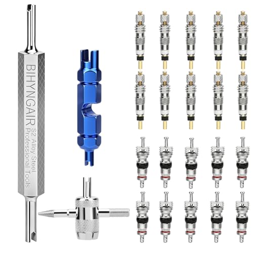 Linkstyle Valve Core Removal Tool Kit: 20PCS Presta Schrader Valve Cores, Tire Valve Core Remover Tool for Tire Repair, 4-Way Valve Tool for Bicycle Motorcycle Car
