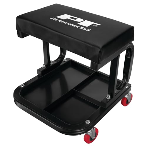 Performance Tool W85007 C-Frame Creeper Rolling Work Seat with Tool Tray for Mechanic Garages and Workshops, Black, 11.5 x 12.5-inch Tray - style: C-Frame Seat