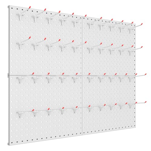 TORACK Metal Pegboard Panels and Hooks for Garage, Workbench, Shop, Shed Tool Organizer Peg Board with 1/8" & 1/4" Holes, Modular Wall-Mounted Pegboard with Pegboard Hooks(Light-Grey) - color: Light Gray
