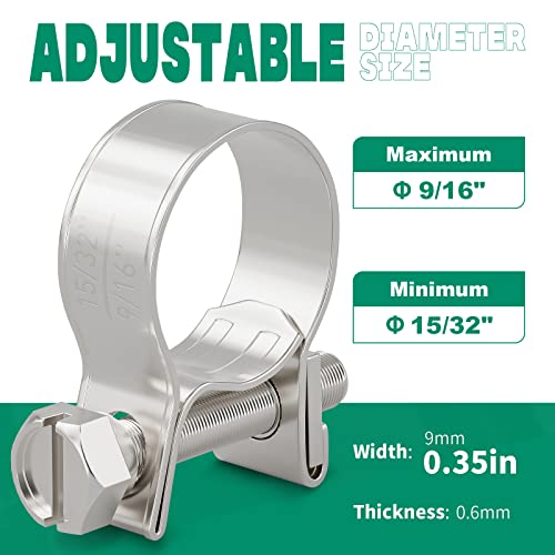 OURU Fuel Line Clamp 304 Stainless Steel,20PCS Adjustable 15/32"-9/16" Dia (12-14mm) Mini Fuel Injection Gas Line Hose Clamps,Pipe Clamp for Automotive,Diesel Petrol Pipe - size: 20PCS 15/32"-9/16" (12-14mm)