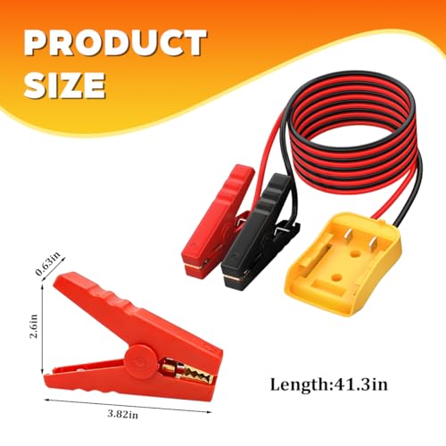 3.3FT 8AWG Car Jumper Cables with Adapter, Portable Vehicle Power Booster Cables, Automotive Battery Jumper Starter for Jump Starting Using Tool, Compatible with 20V Battery - size: 3.3FT
