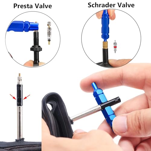 Lucstar R134A R12 A/C HVAC Air Conditioner Schrader Valve Core Removal Tool,Tire Valve Stem Tool for Car Bicycle Tyre RV Truck, Automotive Tools Wrench, 2 Schrader/Presta Valve Caps, 4 Valve Cores
