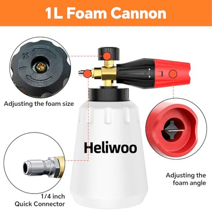 Short Pressure Washer Gun with Foam Cannon 5000 PSI, 1/4 Inch Quick Connector, with 5 Pressure Washer Nozzle Tips, 1 Liter - size: 3/8 quick connect