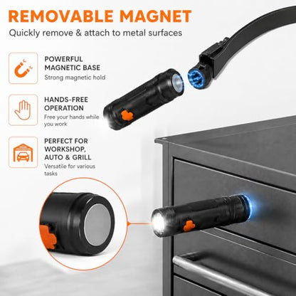 Rechargeable LED Neck Light, 2-in-1 Hands-Free Work Light with Detachable Magnetic Flashlights, 2 Light Modes, Flexible Neck Lamp for Car Repair, Mechanics, Grilling, Reading
