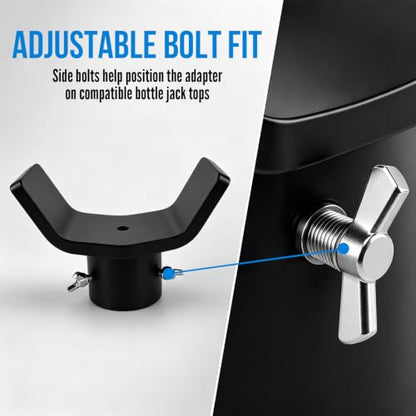 Bottle Jack Adapter,V-Shaped Axle Saddle, Adjustable Bolts (Black | V-shaped axle saddle helps position common 3 in and 4 in round axle tubes for RV, trailer and truck service - color: Black Bolts