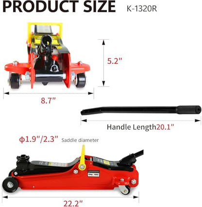 2 Ton Low Profile Floor Jack, Heavy Duty With Single Piston Quick Lift Pump, Steel Car Jack Adjustable Height 3.3"-15.2", Hydraulic Trolley 4000 LBS Capacity, Red - color: Red - 2 Ton(Single Pump), Lift 3.3"-15.2"