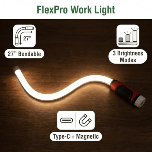 30" Flexible LED Light Stick, Rechargeable Bendable Mechanic Work Flashlight, 1200 Lumens Snake Light with 360°Flexible Neck, for Automotive Shop Car Repair, Garage & Hard-to-reach Areas