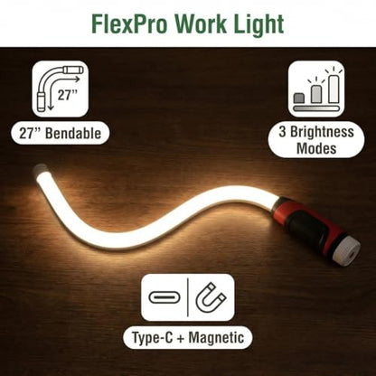 30" Flexible LED Light Stick, Rechargeable Bendable Mechanic Work Flashlight, 1200 Lumens Snake Light with 360°Flexible Neck, for Automotive Shop Car Repair, Garage & Hard-to-reach Areas