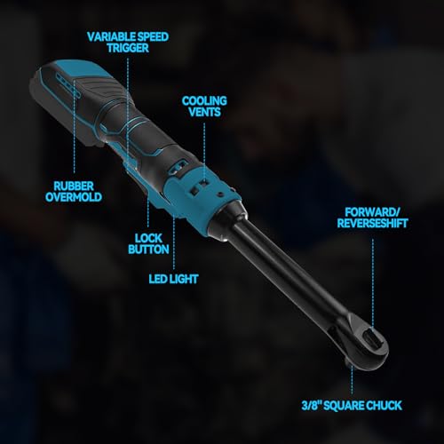3/8" Extended Cordless Ratchet Wrench for Makita 18V Battery, 320 RPM,80 N.m Electric Power Ratchet,Built-in LED Light, 6" Long Neck