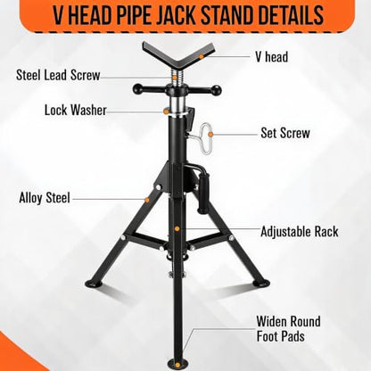 Garvee 2PCS V Head Pipe Jack Stand, Folding Portable Pipe Stands for 1/8 to 12 Inch Pipes Supporting, 2500LB Load, 28''-52'h Adjustable - color: black