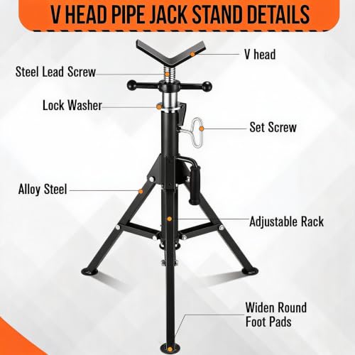 Garvee 2PCS V Head Pipe Jack Stand, Folding Portable Pipe Stands for 1/8 to 12 Inch Pipes Supporting, 2500LB Load, 28''-52'h Adjustable - color: black