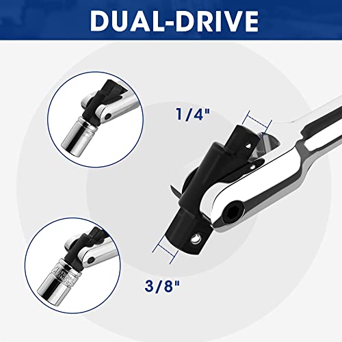 WORKPRO 8-inch Dual Drive Breaker Bar, 3/8" & 1/4" Drive, 360° Rotatable | Heavy Duty Breaker Bars, Spring-Loaded Detent Ball, Chrome Vanadium Steel Made - color: Silver, size: 8" × Dual Drive 3/8"+1/4"