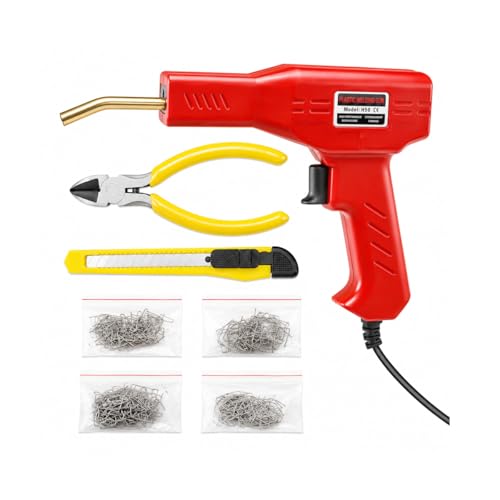 Car Plastic Welder, Vehicle Plastic Bumper Crack Repair Welder Gun Kit, 200PCS 4 Types 110V Portable Automotive Hot Welding Staplers with Carry Case, Universal for SUV RV Truck (Red) - color: Red