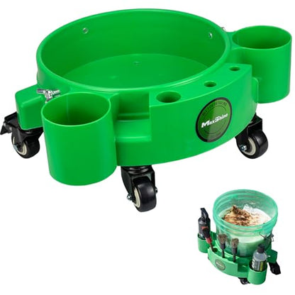 Maxshine Universal Rolling Bucket Dolly (Green) – Heavy-Duty, 5 Wheels with 2 Locks, Tool Organizer – 360° Mobility for Car Wash Supplies & Auto Detailing Organization - color: Bucket Dolly (Green)