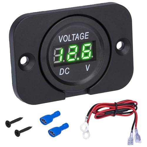 ecocstm Car Battery Voltage Meter, DC 12V 24V Digital Volt Gauge Meter | Waterproof 12v Battery Monitor with LED Digital Display, Round Voltage Gauge for Car Truck RV ATV Boat Marine (Green Light) - color: Green