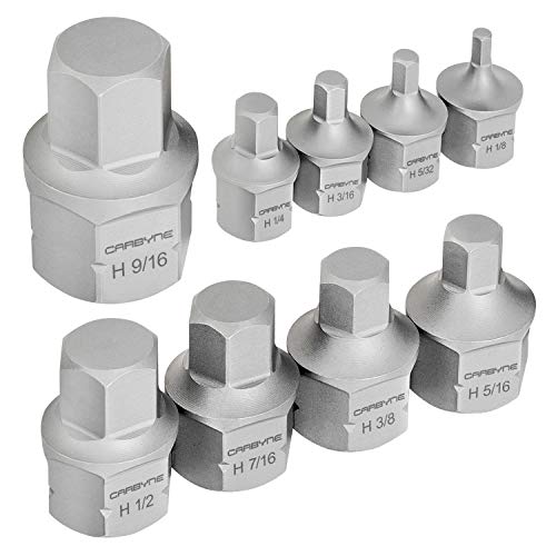 CARBYNE 9-Piece SAE Stubby Low Profile Hex (Allen) Bit Socket Set, 1/8 to 9/16 in., S2 Steel, Super Short Allen Sockets, Dual Drive Internal Square and External Hex for Tight Confined Spaces - size: SAE Hex