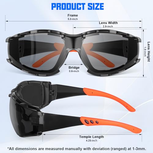 OXG Safety Glasses for Men, ANSI Z87.1 Anti-Fog Impact Resistant Protective Eyewear, Foam Gasket, UV400 Protection - color: 3-black-orange