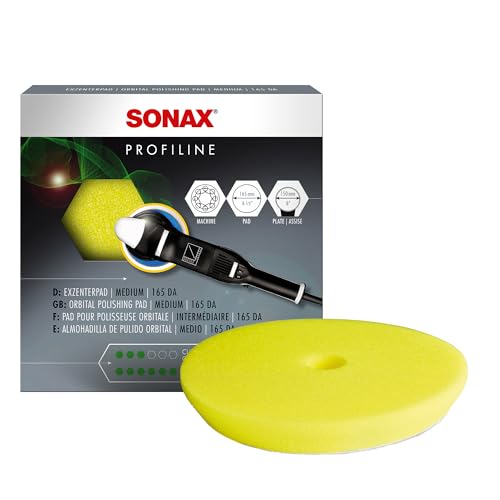 SONAX Yellow Dual Action Polishing Pad | Medium Cut Foam Pad for Swirl Removal & Paint Refinement | Ventilated Design Prevents Overheating | Durable Hook & Loop Backing | 493500 | 6.5 Inch
