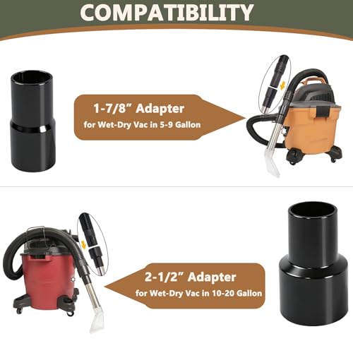 Universal Shop Vac Adapter Set (1-1/4", 1-7/8", 2-1/2") with Clear Extractor Attachment – Wet/Dry Carpet & Auto Detailing Cleaning Tool